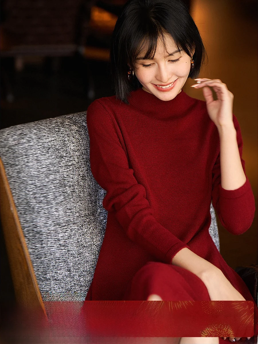 

Вязаное шерстяное платье Xhange Ele с поясом, теплое и уютное, повседневное, до колен, для женщин среднего возраста