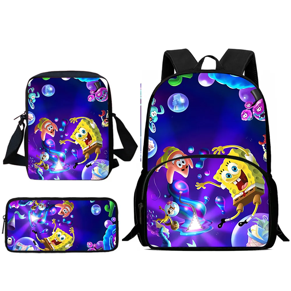 3 pezzi Set carino per SpongeBobs zaini per bambini borsa a tracolla astuccio per matite pupilla borse da scuola di grande capacità per ragazzi e