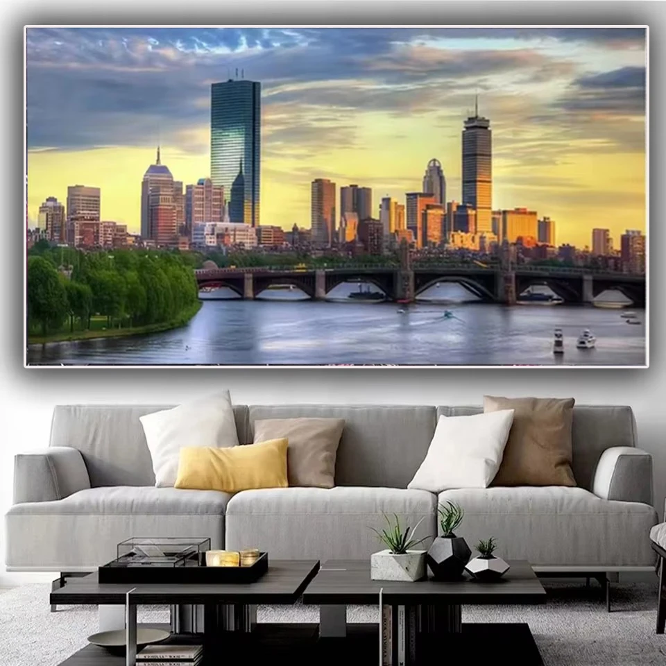 Diy 5D Diamond Painting Back Bay Boston Skyline on A Summer Art Full Diamond Mosaic Embroidery Cross Stitch Kits For Home Decor