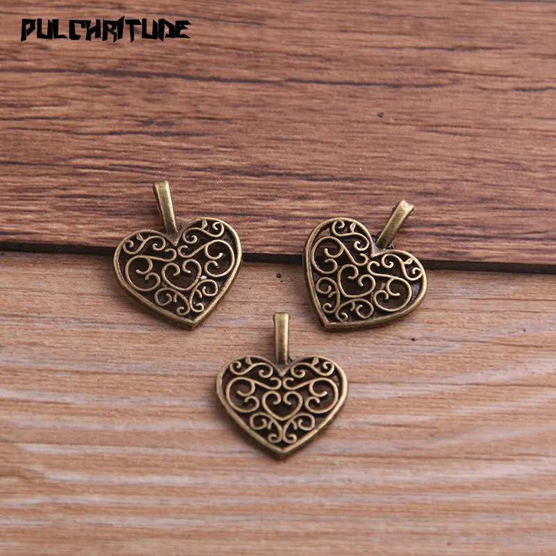 30PCS 15*18mm Three Color Vintage Metal Zinc Alloy Hollow Love Heart Charms Fit Jewelry Pendant Charms Makings