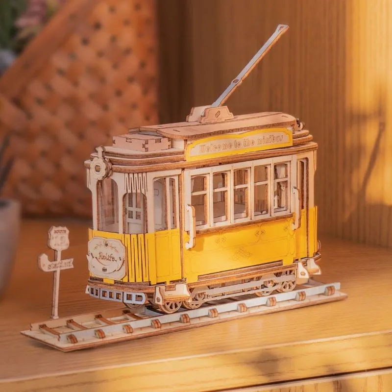 Handmade Craft Kit Vintage Car Classic Tram Antique Carriage Stereo Insert Model for Adults And Teen