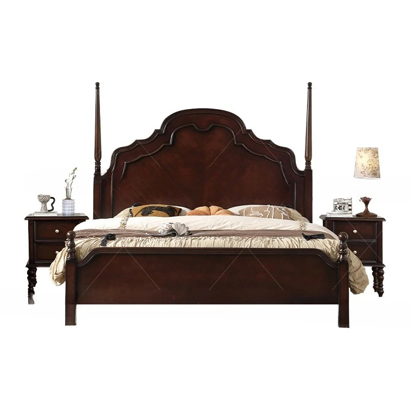 

American retro solid wood black premium double retro French bed simple medium and ancient bed