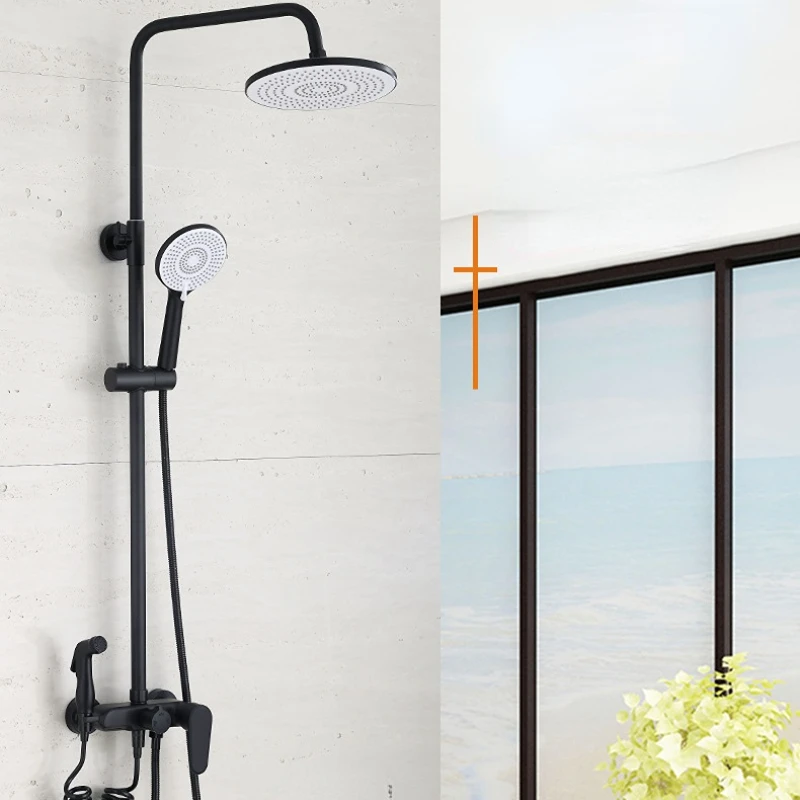Matte Black Shower System Set Full Copper Hot and Cold Mixing Valve Bathroom Faucet In-wall Multi-functional