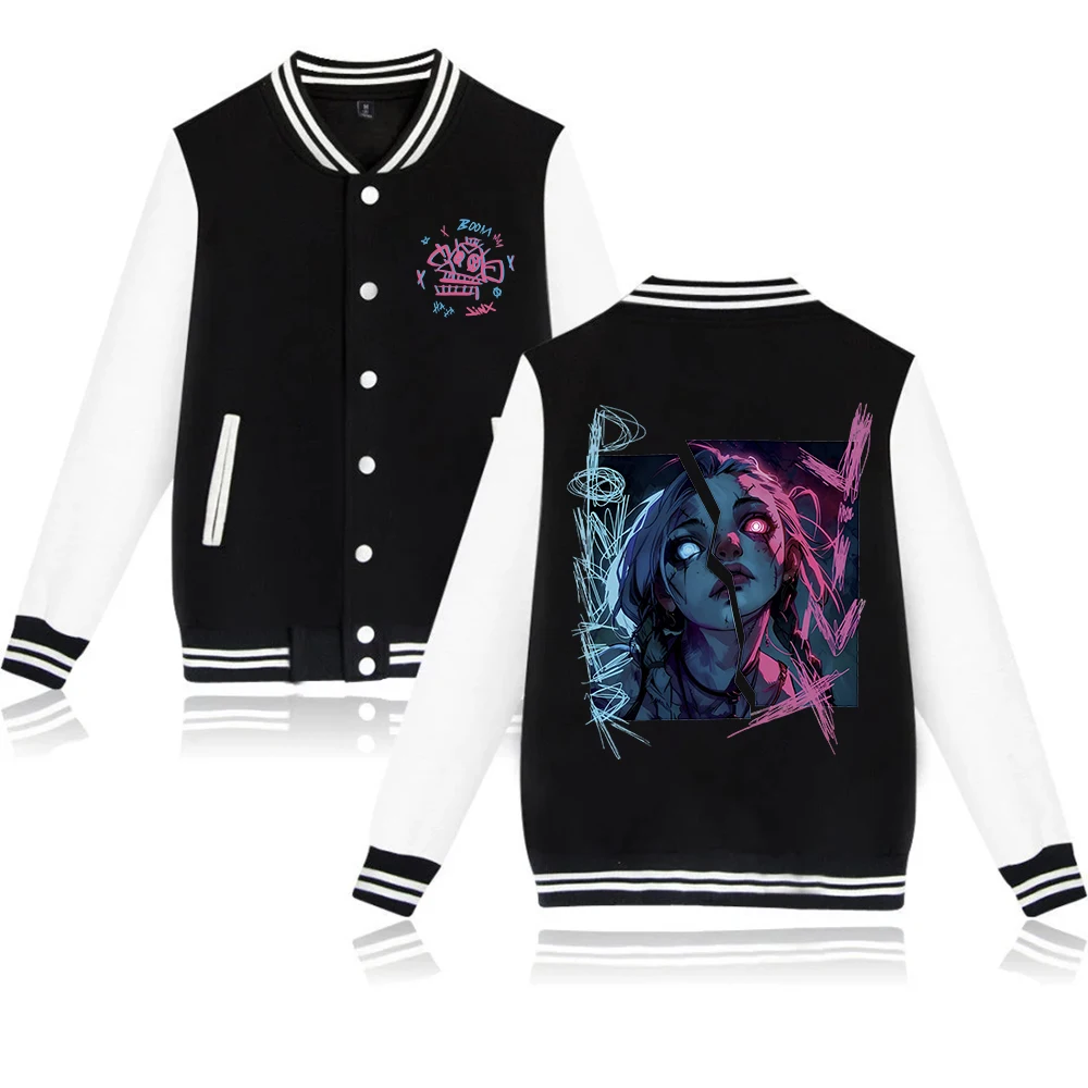 2024 Anime Arcane-Jinx Hoodie Baseball Uniform Jacket Women Men Hoodie Baseball Uniform Jacket