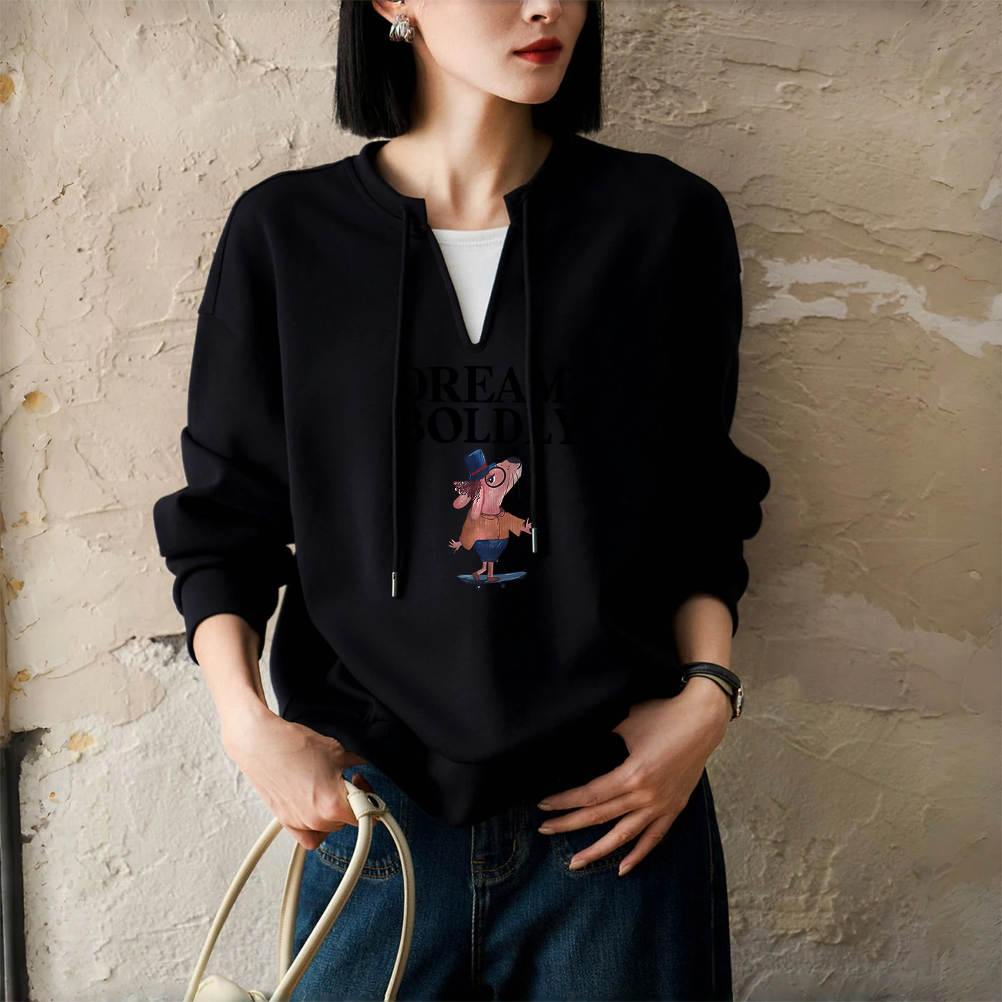 Faionable Pure Cotton Sweatirt Autumn Print Casual Versatile Women's Top Label Removed Button up Artistic Sle Long Sve