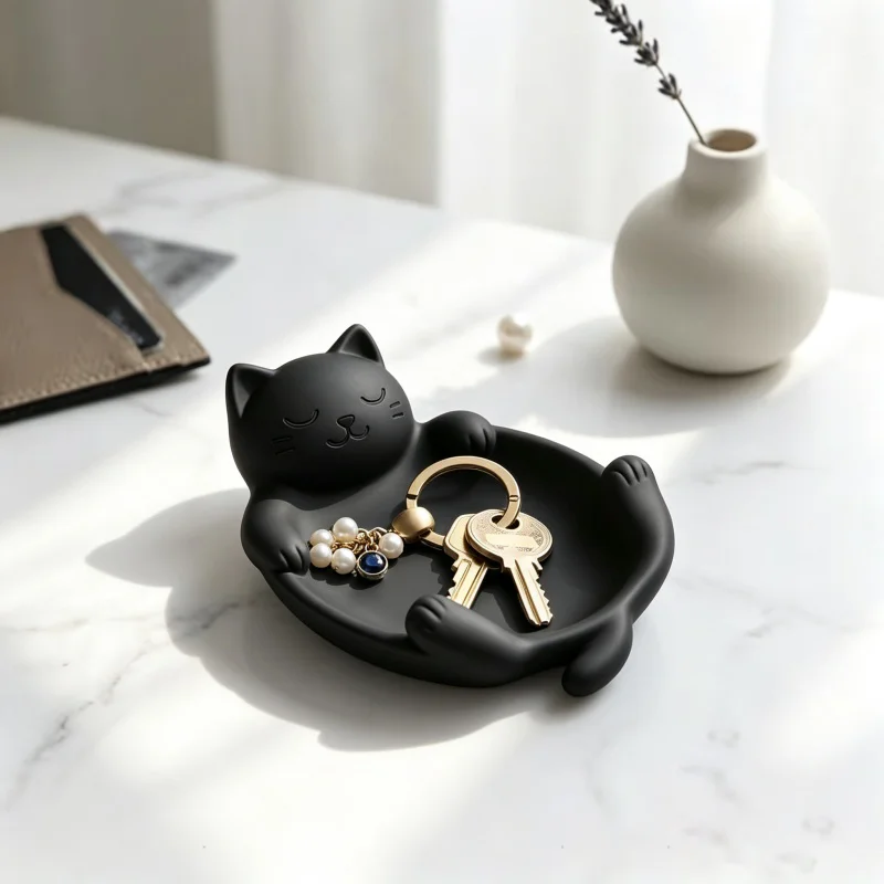 Japanese Kitten Sauce Dish Chopstick Holder Miniature Cat Statue Desktop Jewelry Tray Kitchen Utensil Ornament Gift