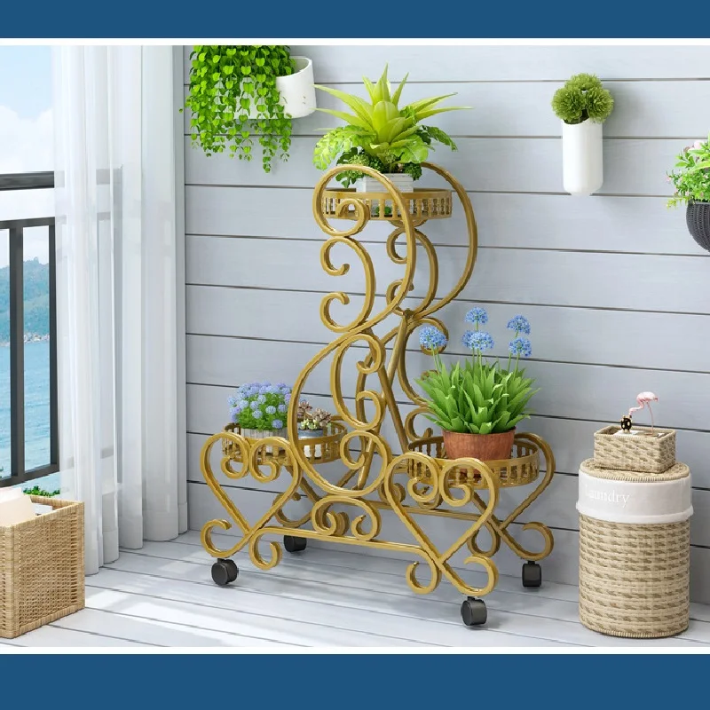 European-Style Wrought Iron Flower Shelf Multi-Layer Indoor Home Balcony Metal Decorative Frame