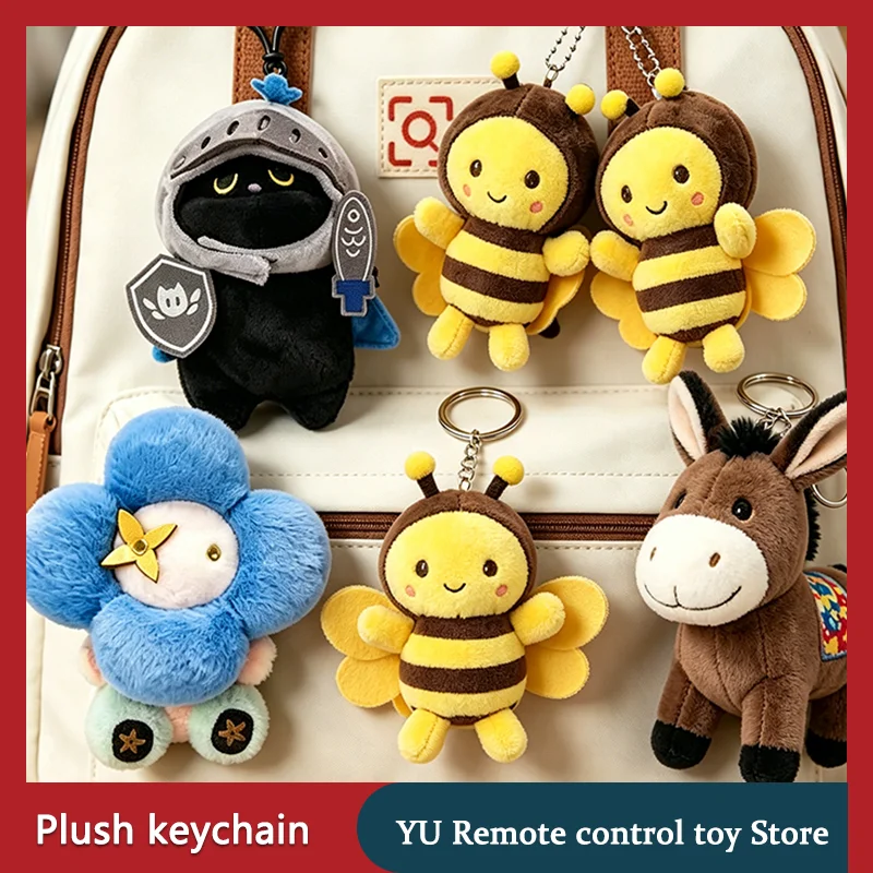 

【In Stock】Popular Plush Keychain Cute Healing Sunflower Little Bee Cat Knight Donkey Plush Gift Hanging Accessory For Friends