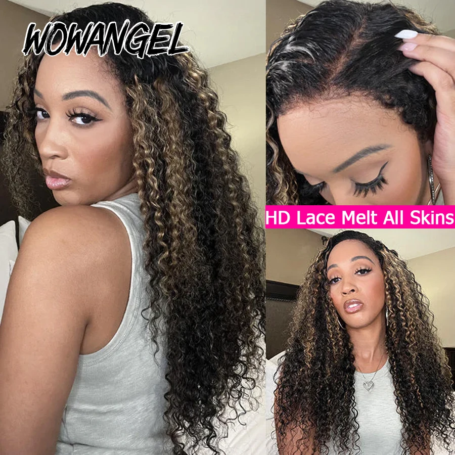Highlight Water Wave 1B/27 Wig 100% Human Hair 13x6 HD Lace Full Frontal Wig Ombre Honey Blonde Colored Curly Human Hair Wig