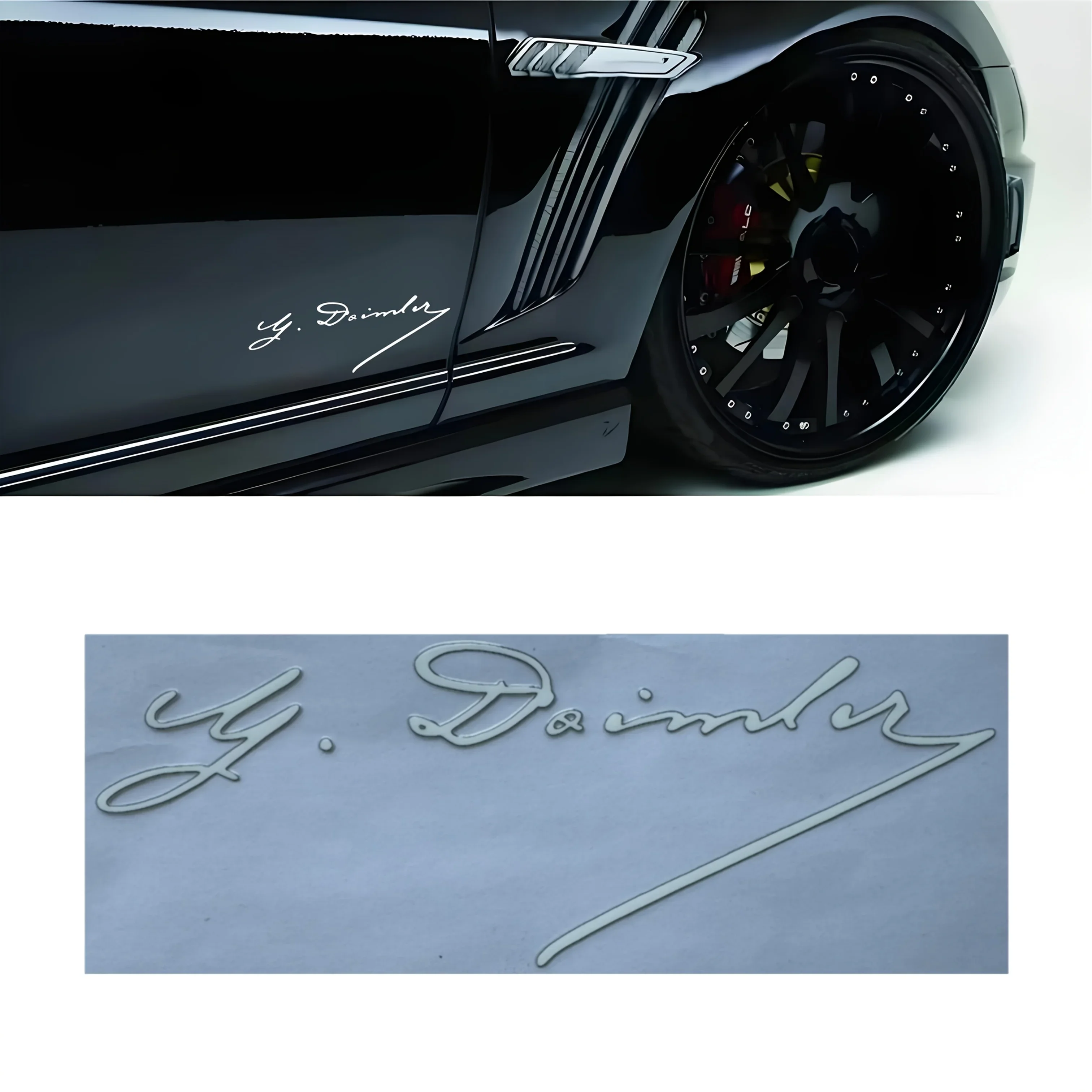 สติกเกอร์ลาย “Carl Benz & Y. Daimler Signature” สำหรับตกแต่งรถยนต์ รถจักรยานยนต์  1 ชิ้น  ของตกแต่งสไตล์ประวัติศาสตร์ยานยนต์