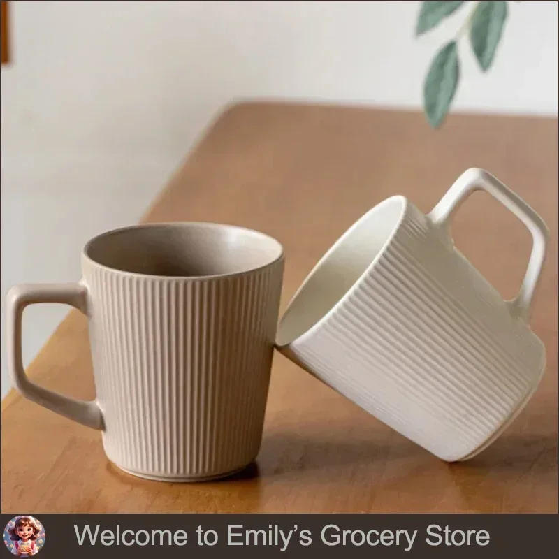 

Nordic Style Large-capacity Ceramic Mug Milk Coffee Couple Cup Home Office Practical Water Cup Solid Color Striped Matte Surface