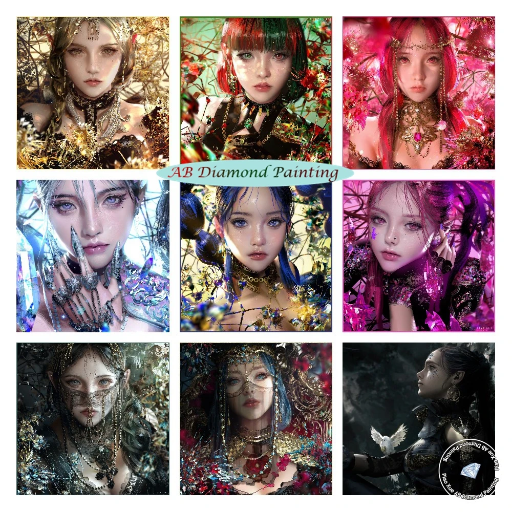 

Anime Girl 5d AB Drill Diamond Painting Portrait Shinny Goddness Full Square/Round Diamond Embroidery Cross Stitch Home Decor