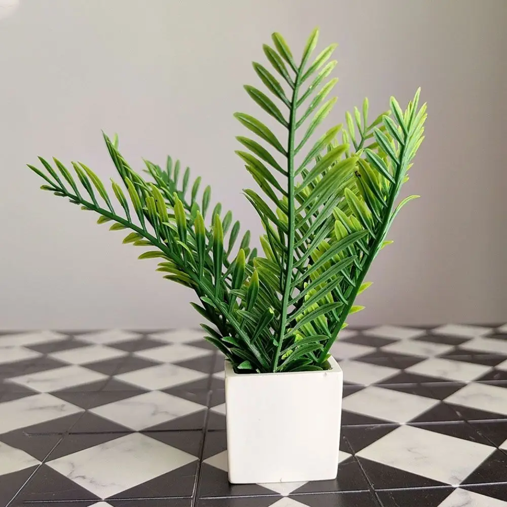 

Игрушки в масштабе 1:6, кукольный домик, растение в горшке, зеленые реалистичные миниатюрные зеленые листья, аксессуары для бонсай, кукольный дом, сад, мини-цветочный горшок