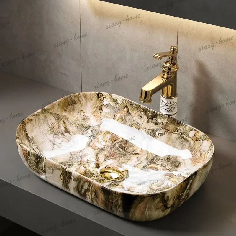 PG Modern Ceramic Bathroom Sinks Countertop Basin Retro Art Washbasin European Style Creative Vanity Sink for Home Toilet Vessel