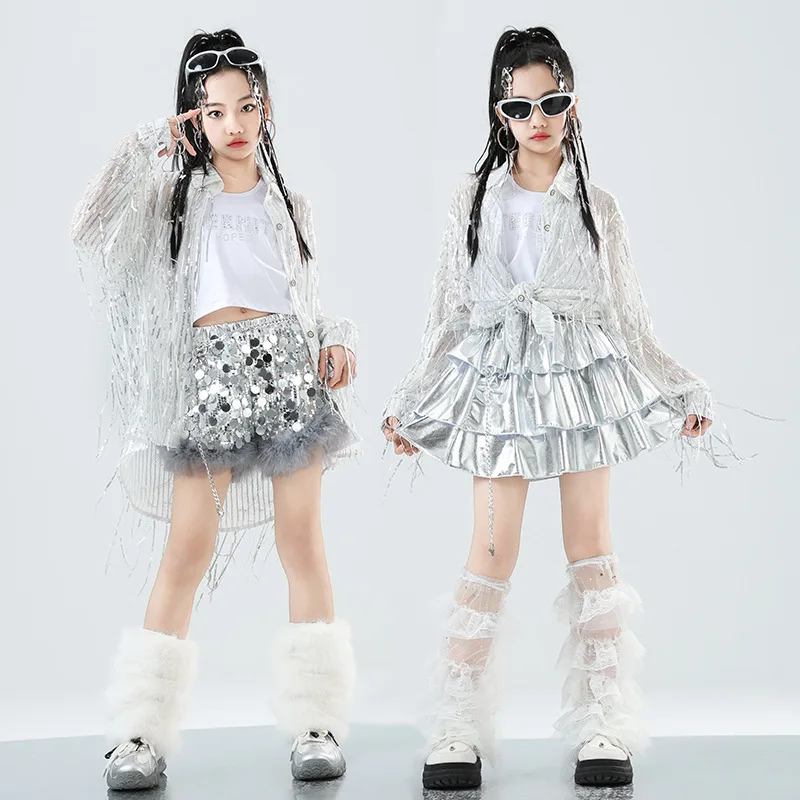 

Children's Jazz Dance Costumes, Girls' Sequined Tassel Shirts, Dance Costumes, Girl Group T-stage Runway Performance Costumes
