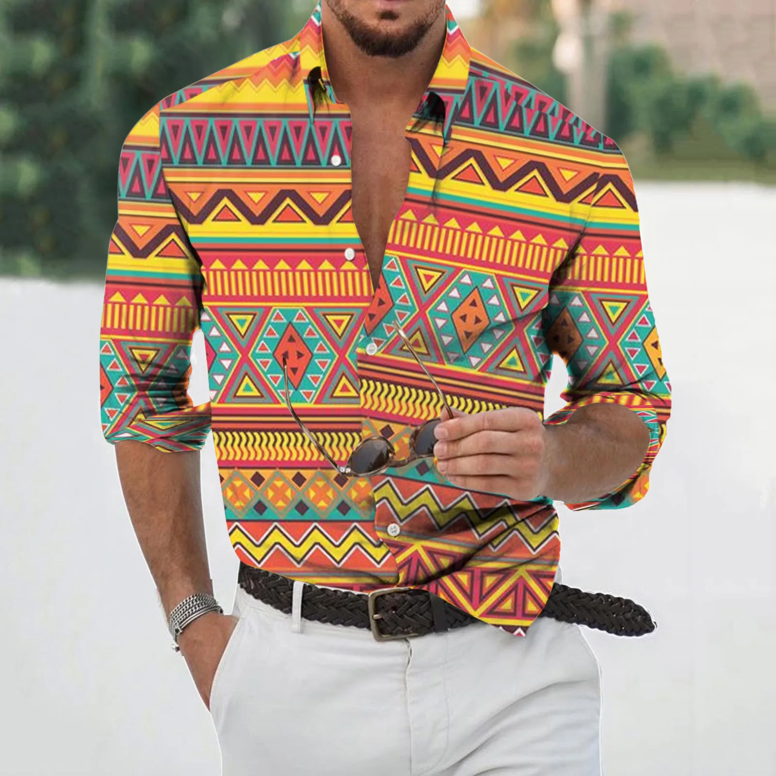 African Print Dress Shirt Men Ethnic Fashion Long Sleeve Streetwear African Shirts Mens Bazin Tribal Ethnic Clothing Chemise