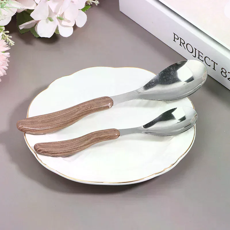 1Pc Stainless Steel Imitation Wooden Handle Cutlery Western Tableware Dessert Soup Spoon Western Restaurant Bar Tableware