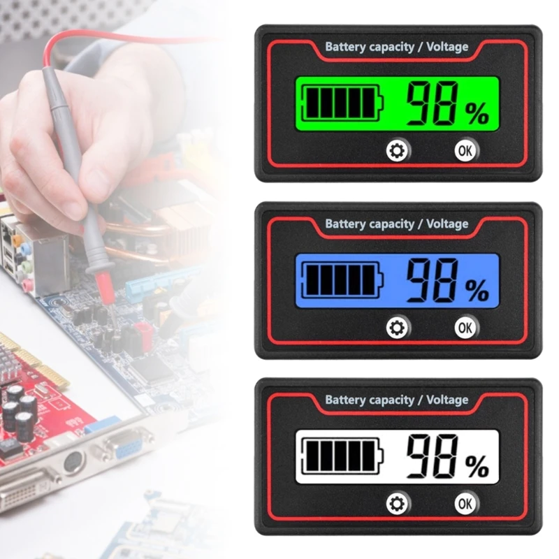 LCD Display Battery Capacity Indicators Acid Lithium Car Motorcycle Voltmeter Gauges 12V 24V 36V 48V 60V 72V 84V Dropshipping