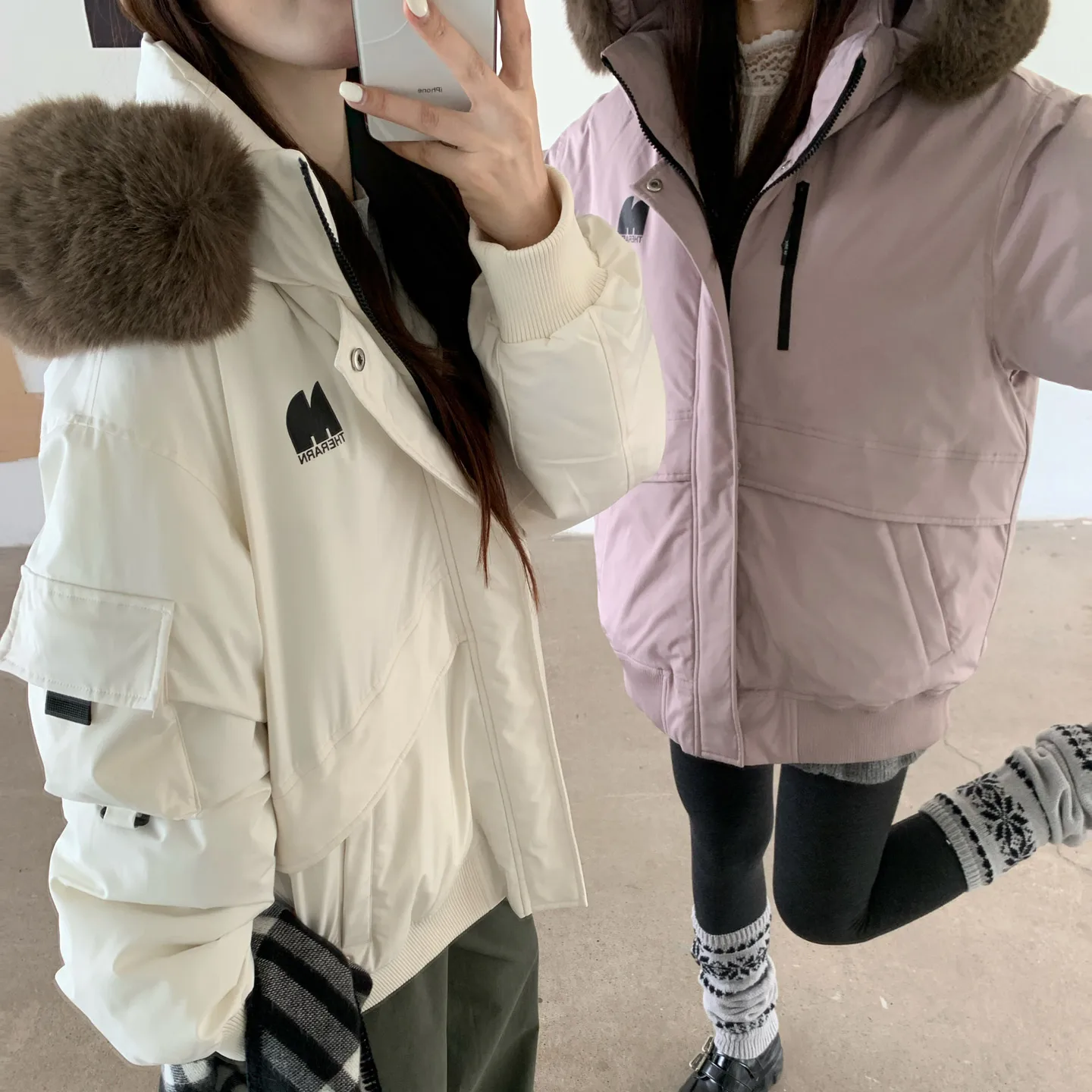 

Thiened Cotton Jaet Women's Parka Coat with Large Fur Collar Workwear Sle Winter Outerwear Coat Long Sve Zipper Closure