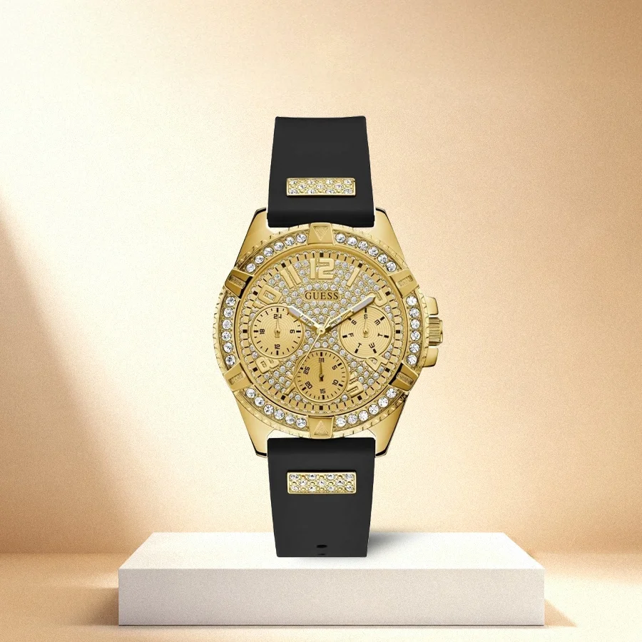 

Женские часы GUESS W1160L1, роскошные кварцевые часы с кристаллами и бриллиантами, силиконовый ремешок, многофункциональные женские часы, модные спортивные часы Reloj Mujer