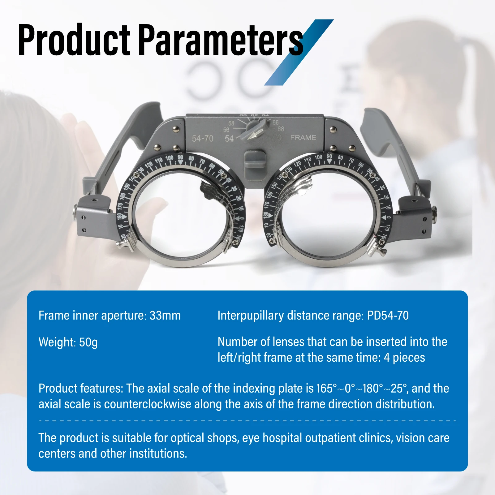 

Optical Adjustable Trial Lens Frame - Titanium Material, Super Lightweight Full Function Optometry Frame (PD: 54-70mm)