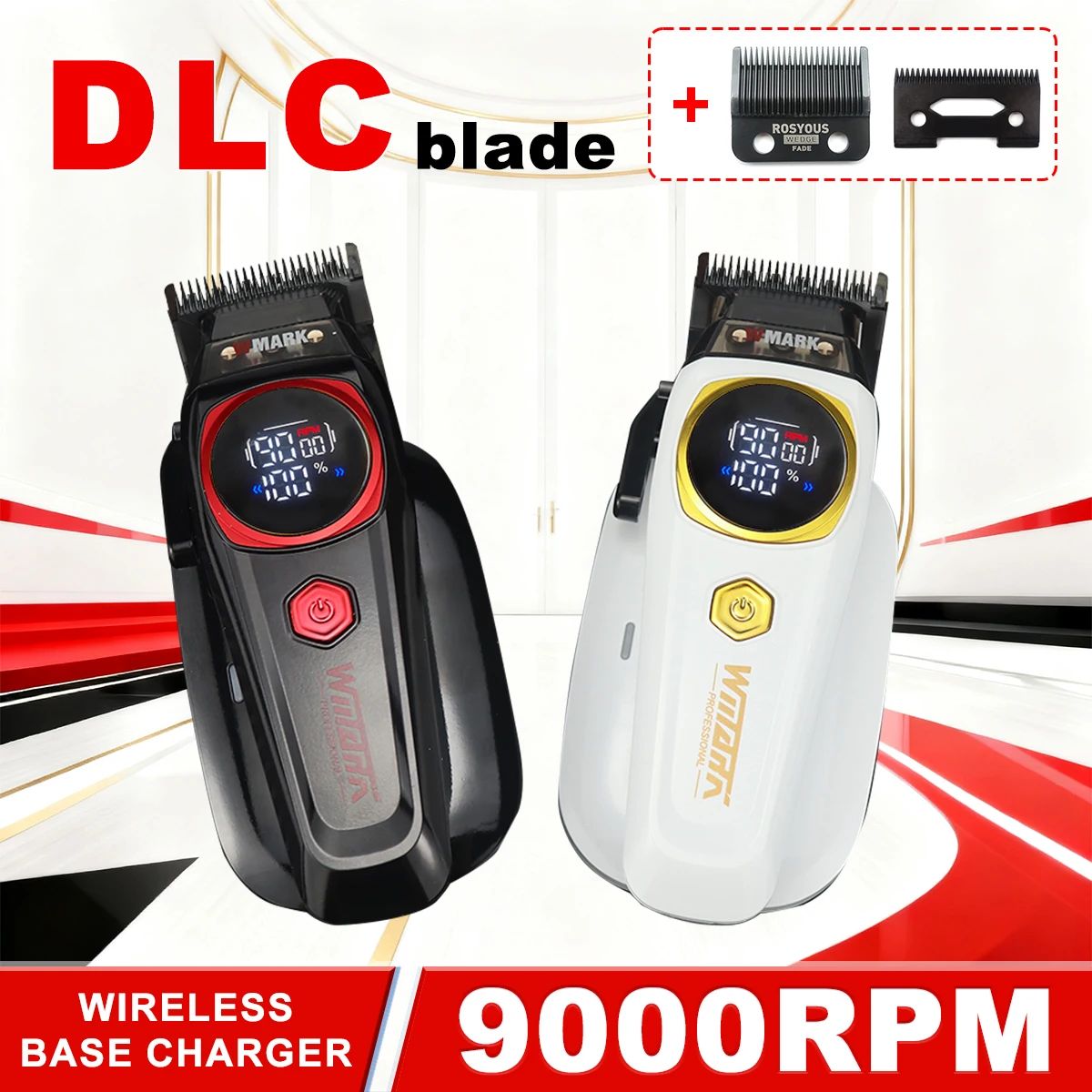 WMARK NG-8004 ماكينة قص الشعر الكهربائية الاحترافية 9000 دورة في الدقيقة شحن لاسلكي DLC تتلاشى بليد 2000 مللي أمبير في الساعة ماكينة تشذيب صالون الحلاقة