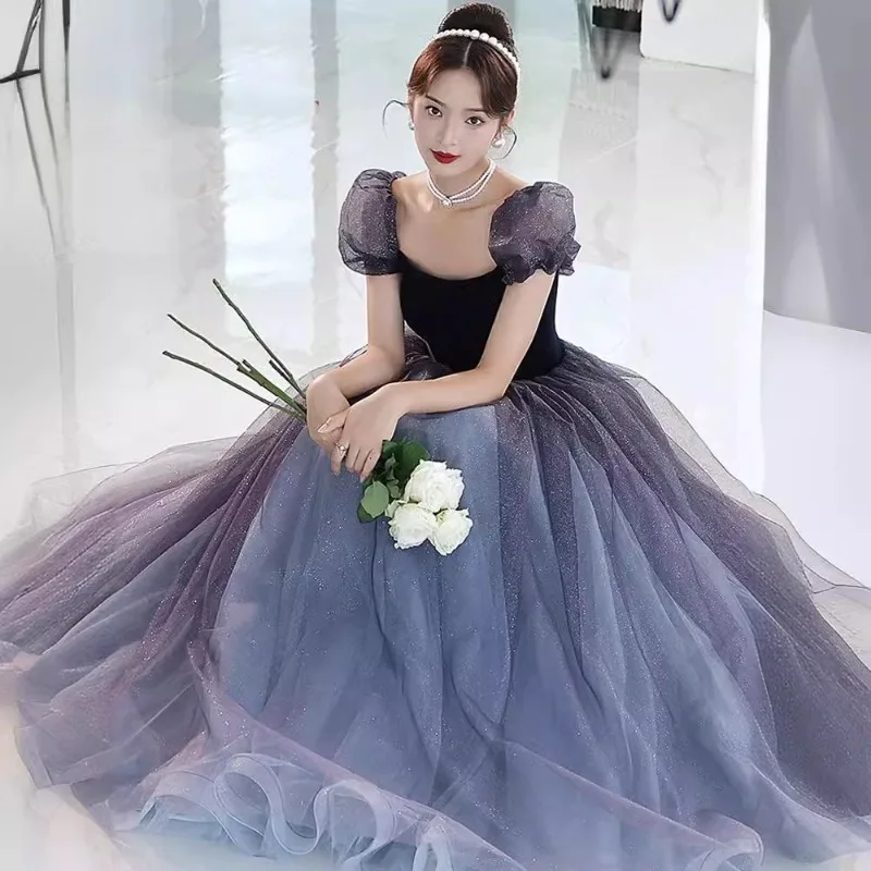 2025 novo verão feminino malha glitter luz vestido de noite luxo moda nicho anfitrião desempenho exame de arte em vestido super fada