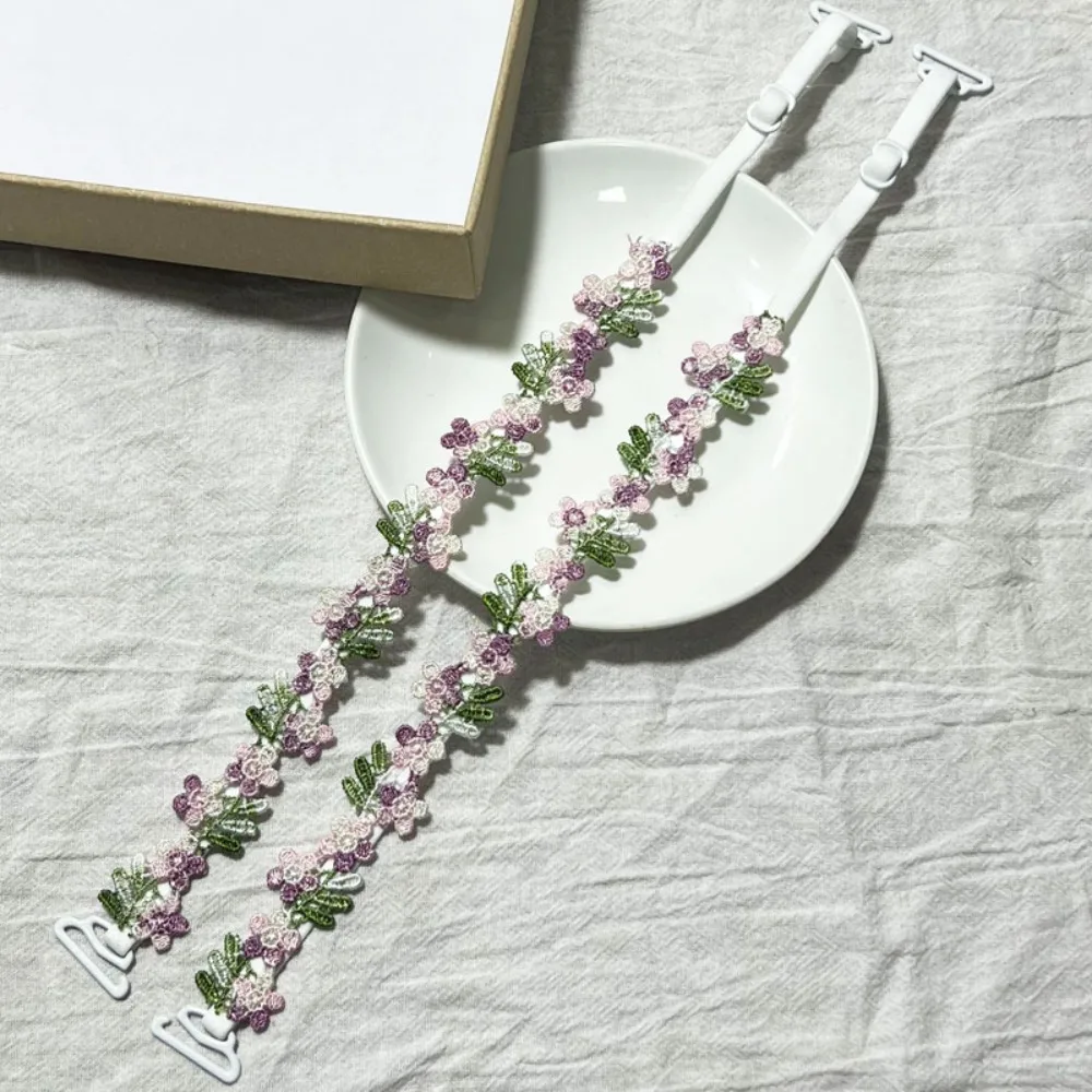 1pair Lace Flower Floral Bra Straps Anti-slip Adjustable Floral Shoulder Belts Gift with Lace Trim Shoulder Straps Women