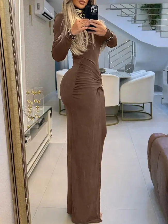 

Fashionable Temperament, Slim Fit, Solid Color Stand Up Collar, Waist Bag, Hip Fold, Metal Decoration, Women's Hip Bag Dress