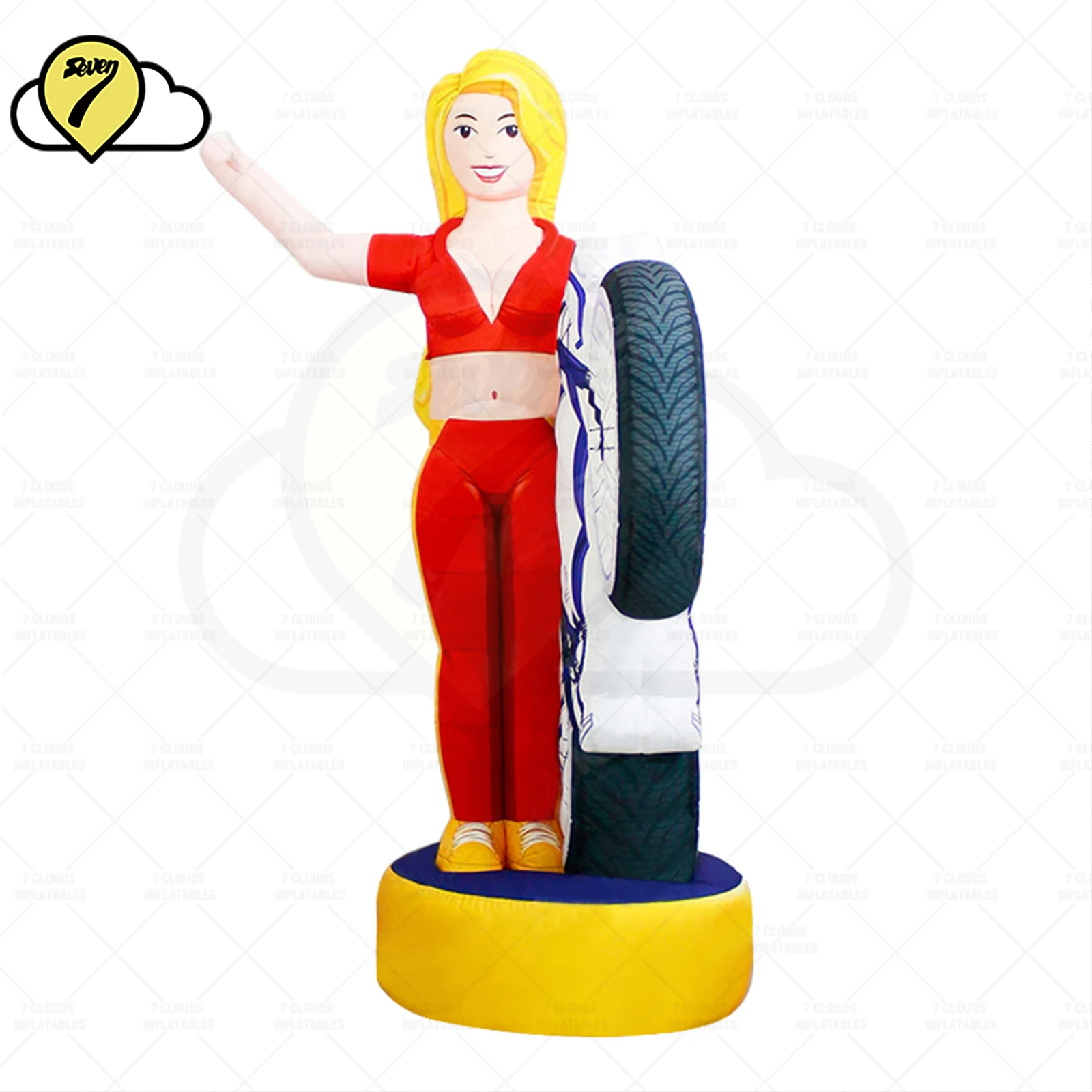 Gaint Inflatable Air Dancer Cyclist Waving Arm Female Cyclist Model with Bike Air Sky Dance for Bicycle Rental Shop Advertising