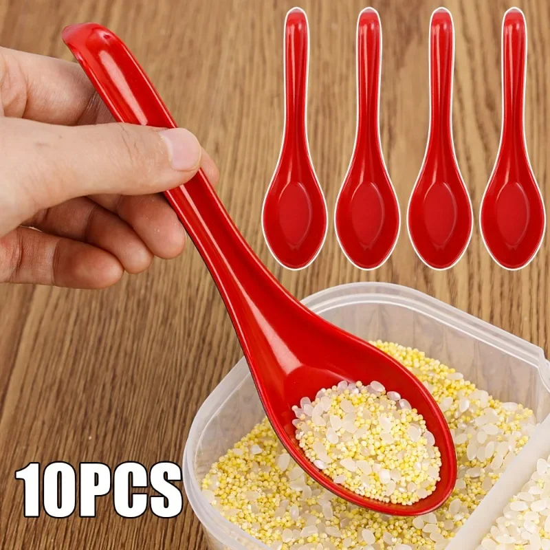 1/10PCS Soup Spoon Melamine Plastic Long Handle Spoon Dumplings Porridge Dinner Spoons Restaurant Bar Kitchen Cutlery Supplies