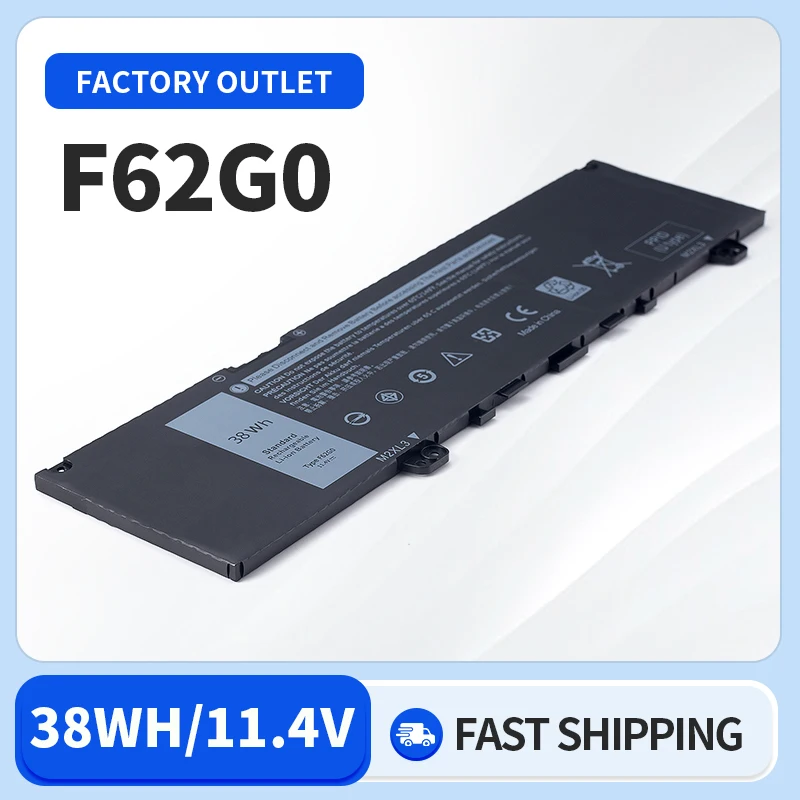 Somi New 11.4V 38WH F62G0 Battery For Dell Inspiron 13 7386 2-in-1 5370 7370 7380 7373 Vostro 5370 RPJC3 P91G P83G P87G Laptop