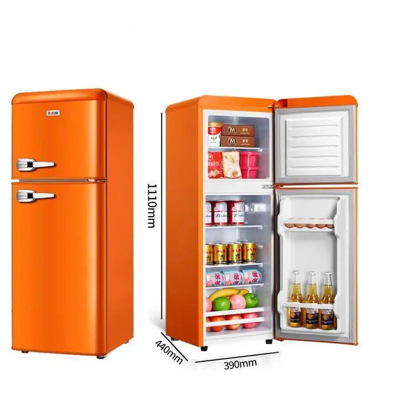 82L Double Door Refrigerator Retro Refrigerator Upright Freezer Bottom Refrigerator Top-freezer for Home Hotel Office Use