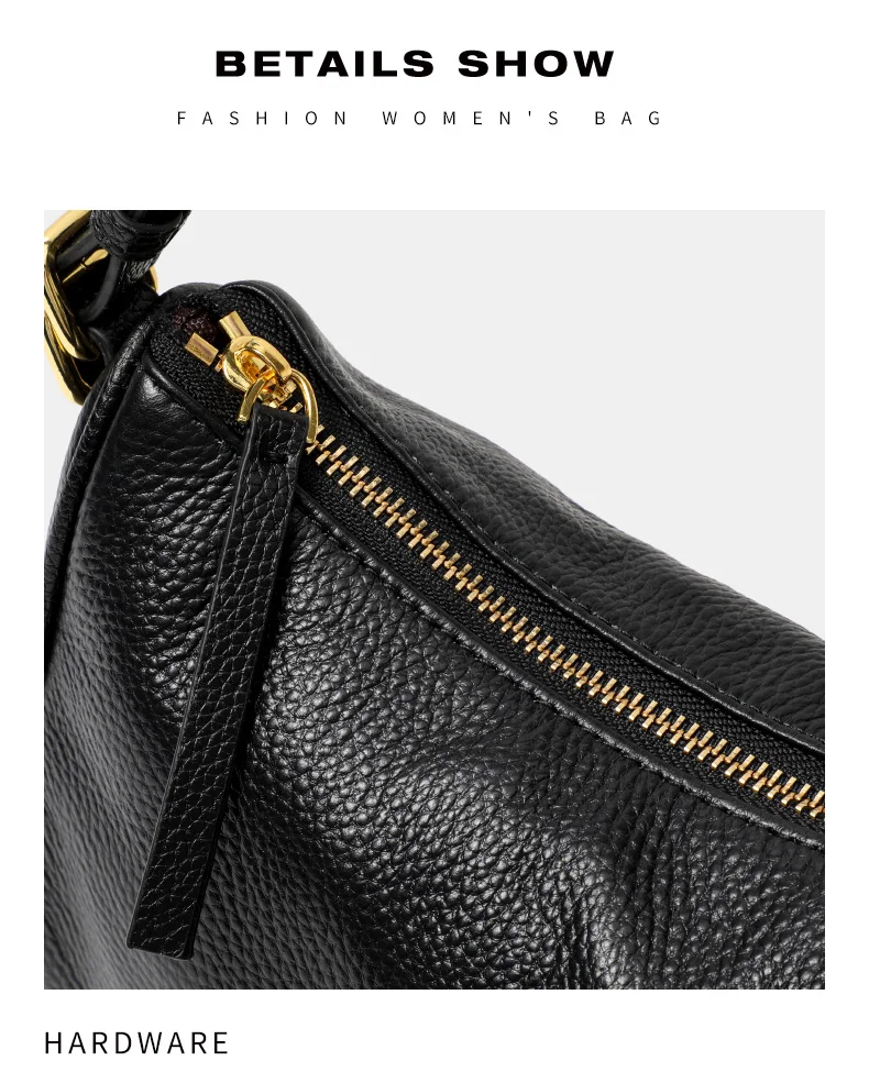 Schwarze Echtleder-Umhängetasche für Damen, Kleine Handytasche, Modisches Accessoire – Detail 13