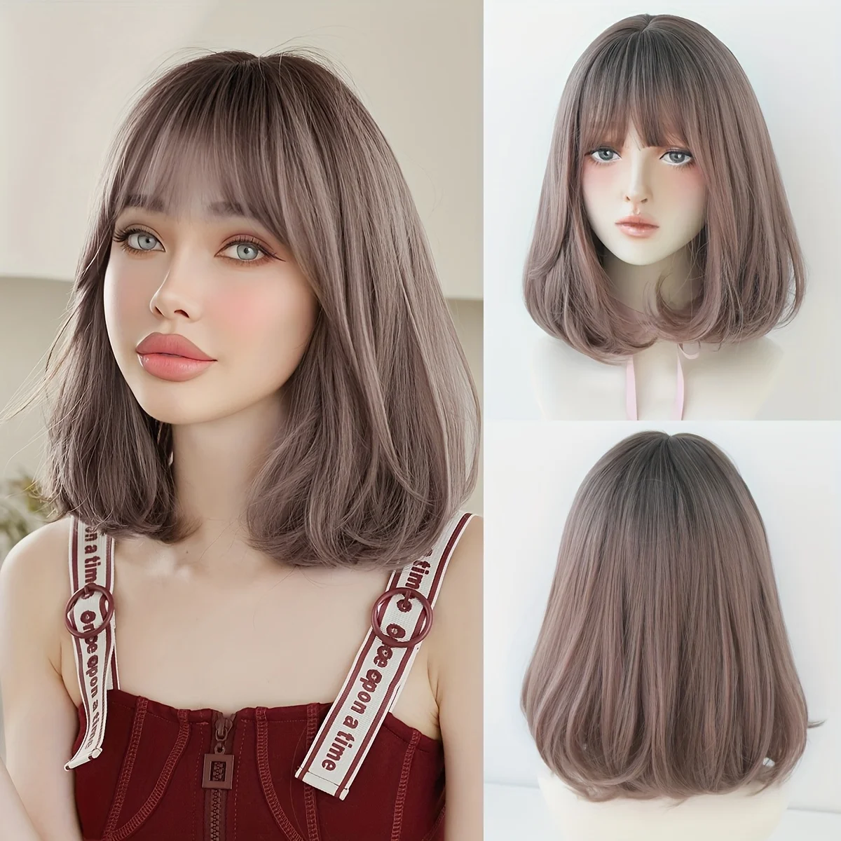 

Женский прямой парик розово-коричневого цвета, из синтетического волокна, подходит для повседневных встреч.