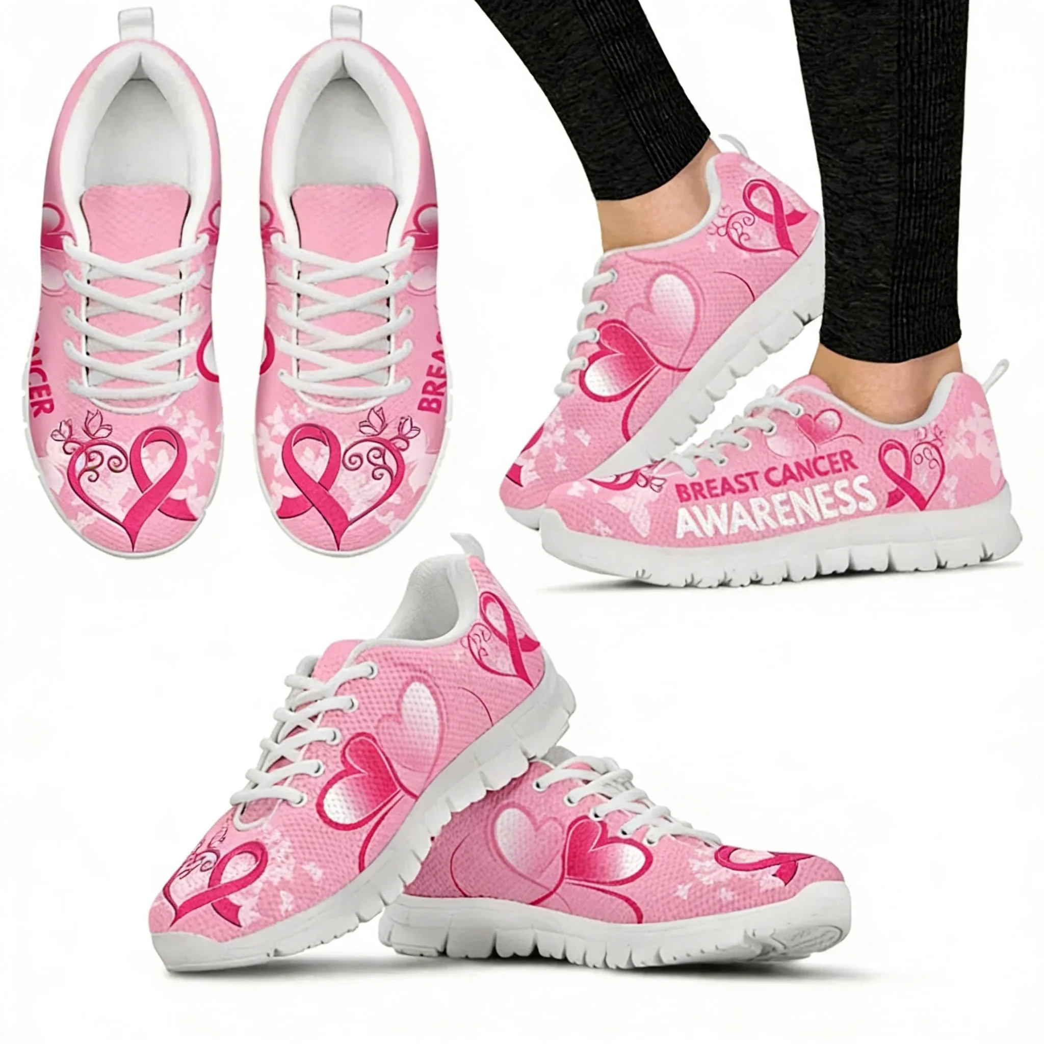 Women's Tennis Shoes Breast Cancer Awareness Pink Ribbon Design Dirty Resistant Running Sneakers Zapatos Hombre Gift