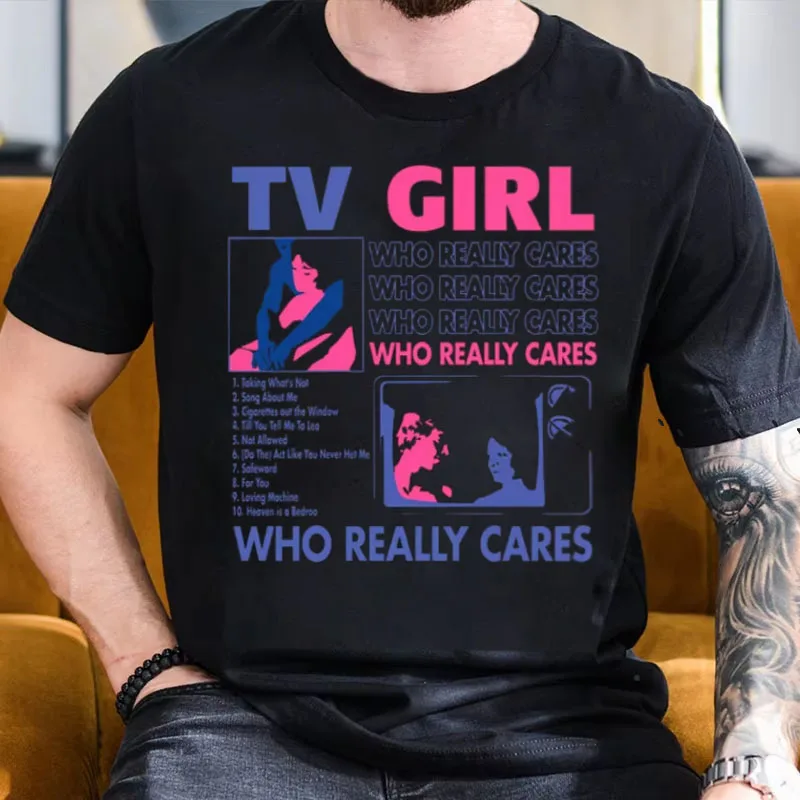 

TV Girls Who Really Care about Graphic Printing T-shirts Men's Fashion Retro Oversized Cotton T-shirts with Short Sleeves