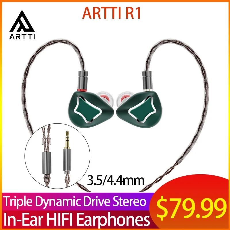 

Проводные Внутриканальные наушники ARTTI R1 HiFi IEMs с тройным динамическим приводом, стерео музыкальные наушники со съемным разъемом 0,78 2-pin 3,5/4,4 мм