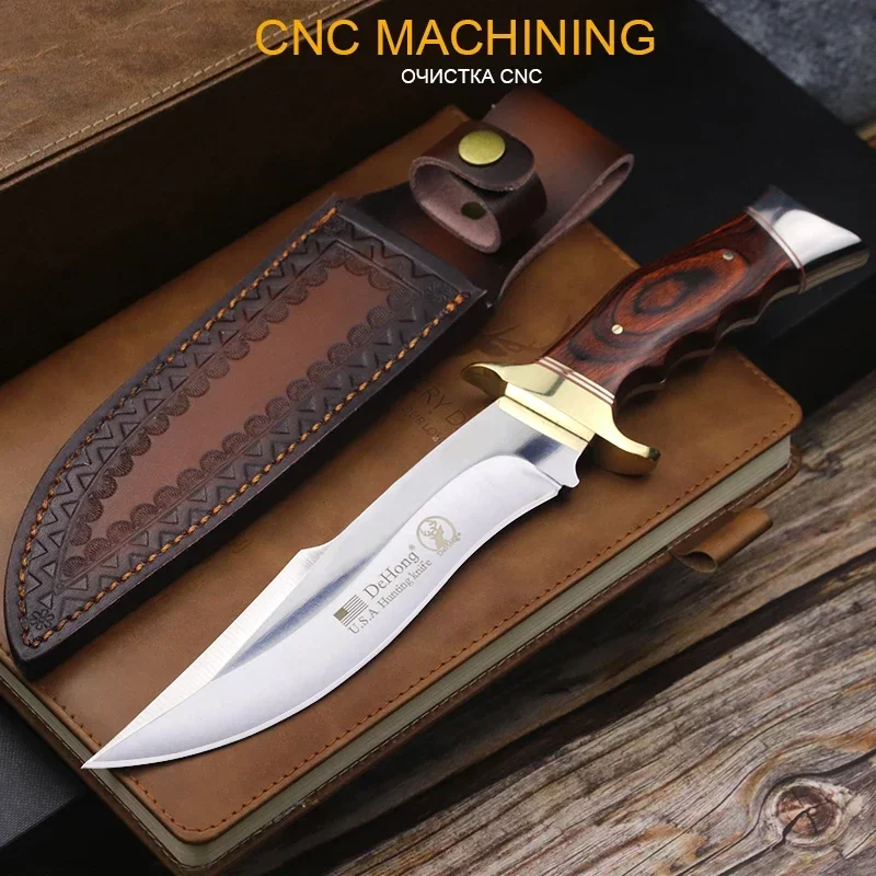 DEHONG (USA)  Painted wood handle high-end outdoor camping knife, jungle hunting knife, EDC tool knife