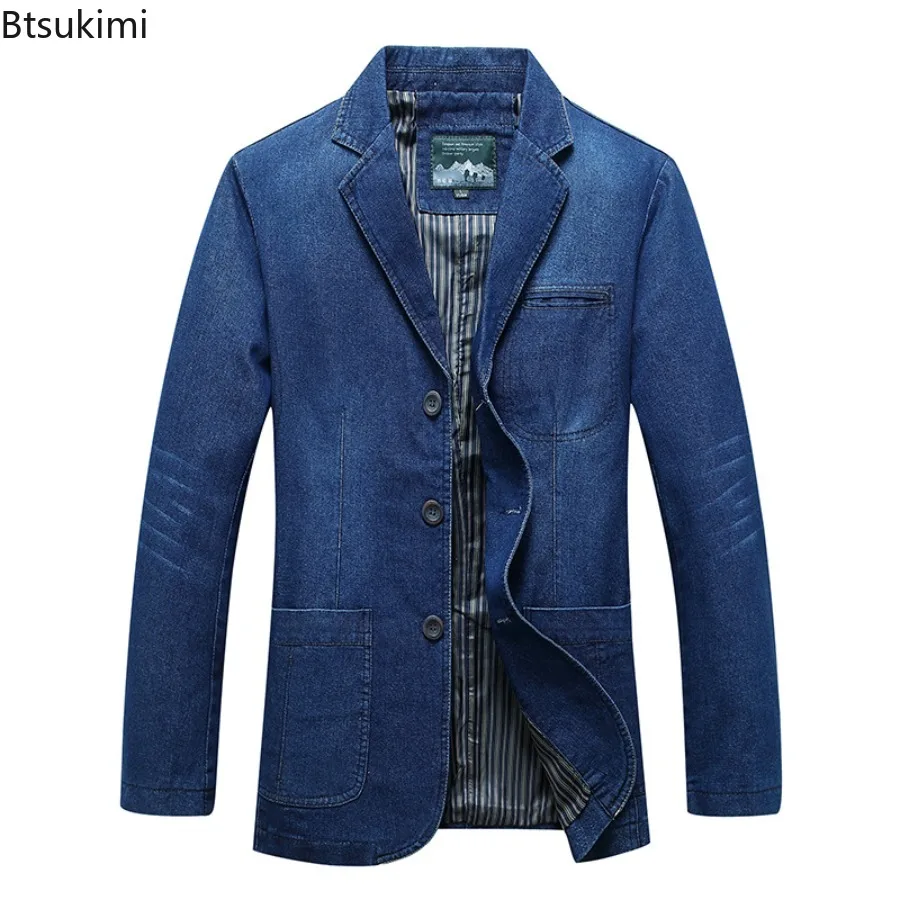New Men's Denim Blazer Business Casual Vintage Suit Coats High Quality Slim Cotton Denim Jacket Spring Autumn Men Jean Suit Tops