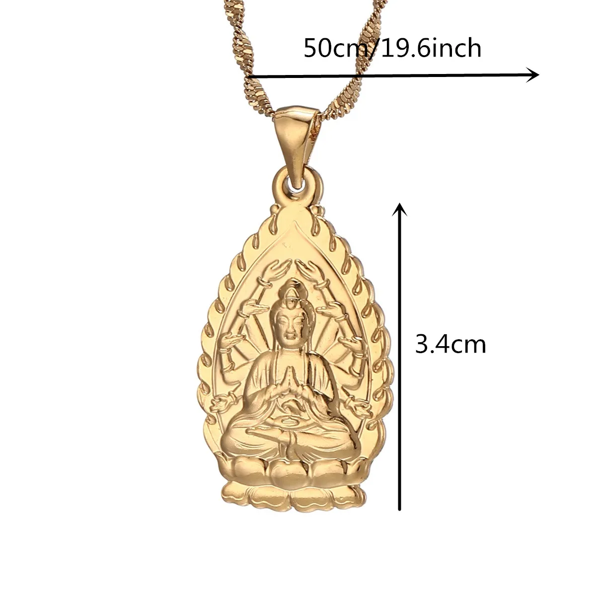 Buddhist Guanyin Pendant Necklace Golden Chinese Style Ornament Buddha Amulet Hinduism