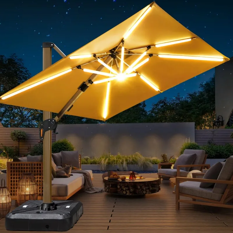 Latest Design Double Cable-stayed Outdoor Parasol Solar Light USB Port Resale Business Price Parasol