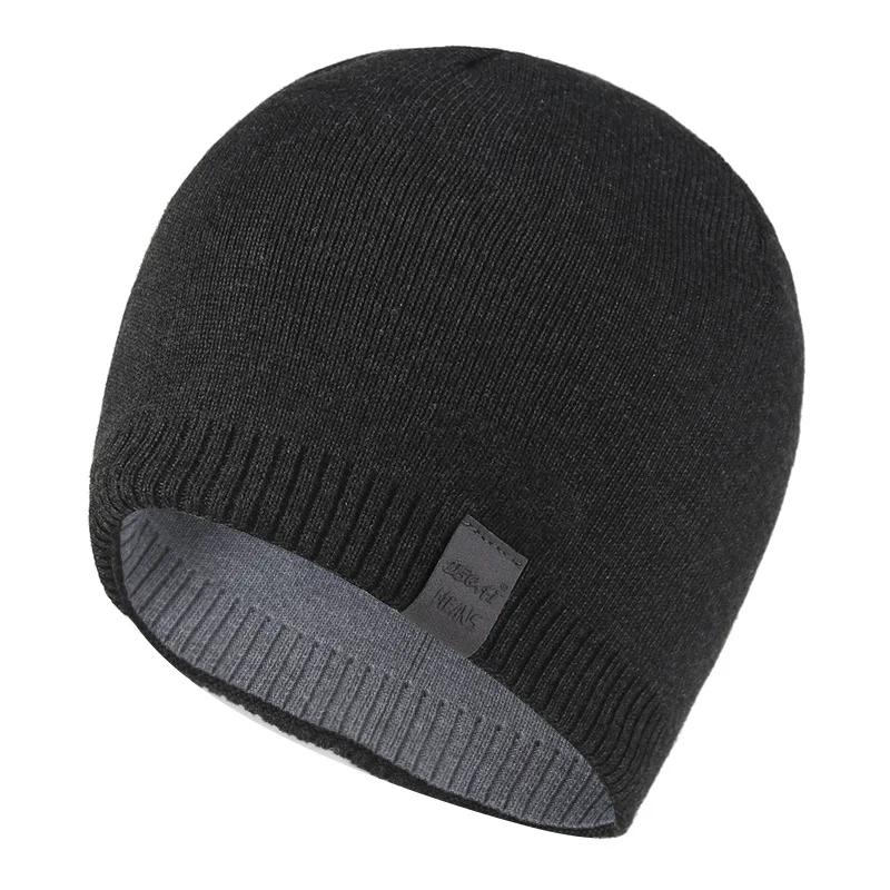 Unisex Labal Winter Hats Solid Color Knitted Hats For Men And Women Beanie Cap Outdoor Add Fur Lining Warm Sports Hats