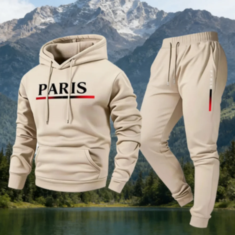 

PARIS свитшот с буквенным принтом, мужской флисовый комплект с капюшоном и брюками, весна-осень-зима, теплый повседневный спортивный пуловер, комплекты брюк