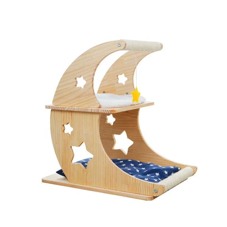 

Moon Star Cat Tree House Scratcher Wood Cat Beds for Multi Cats