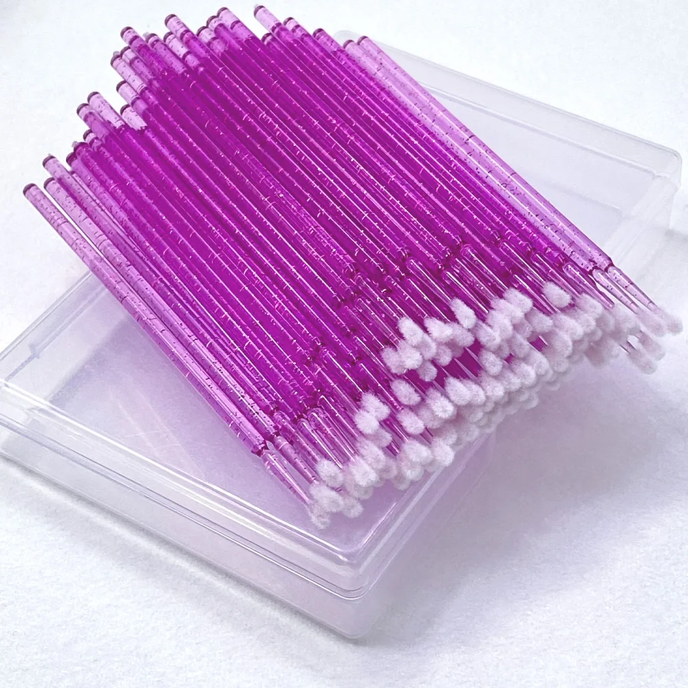 100 szt. Mikro Szczoteczki do Usuwania Sztucznych Rzęs, Opakowanie w Pudełku, Mikro Szczoteczki do Maskary, Aplikatory, Narzędzia do Przedłużania Rzęs, Pędzelki do Makijażu