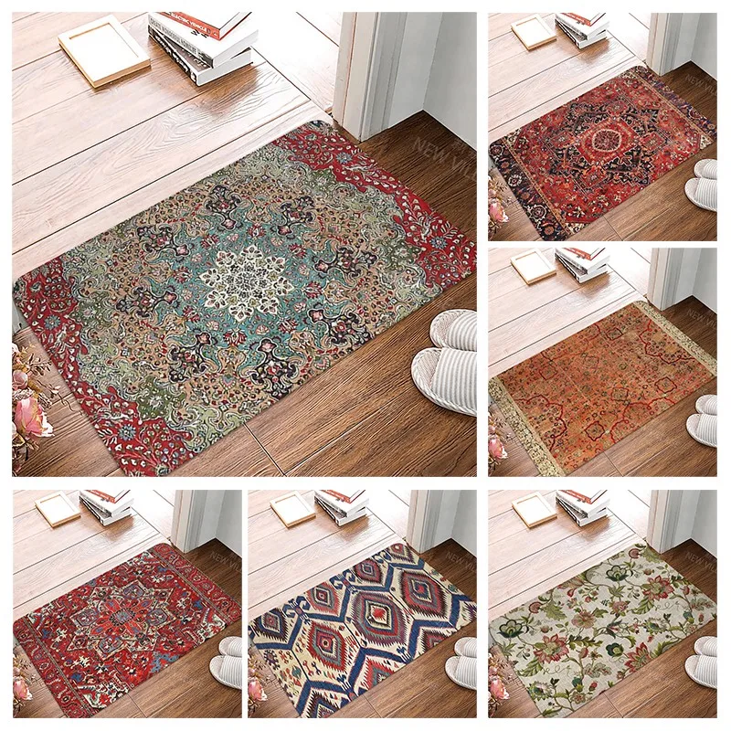 Anti-slip Bath Mat Bathroom Small Rug Shower Mat Home Decor Door Mat Kitchen Bedroom Entrance Room mats Morocco vintage Persia