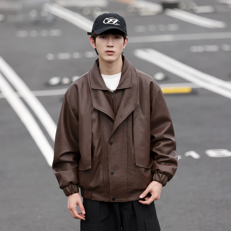 

New Leather Jacket Male Casual Jacket Korean Version Trendy Faux Leather Slim Fit Handsome Youth Autumn Winter Leather Jacket