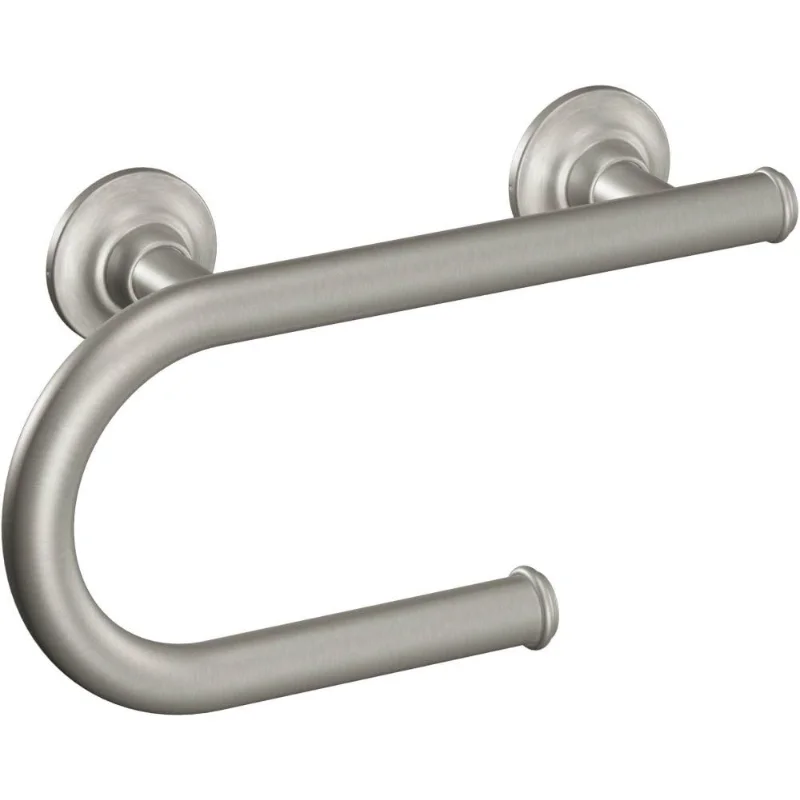 Brushed Nickel Bathroom Safety 8-Inch Wall Mounted Grab Bar with Integrated Toilet Paper Holder, LR2352DBN