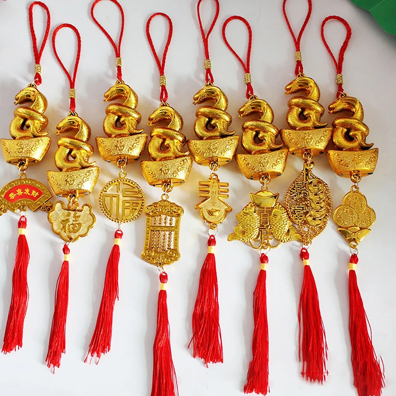 1PC Lucky Mascot 2025 Year Of The Snake Gold-Plated Plastic Zodiac Snake Pendant New Year Home Car Hanging Ornaments